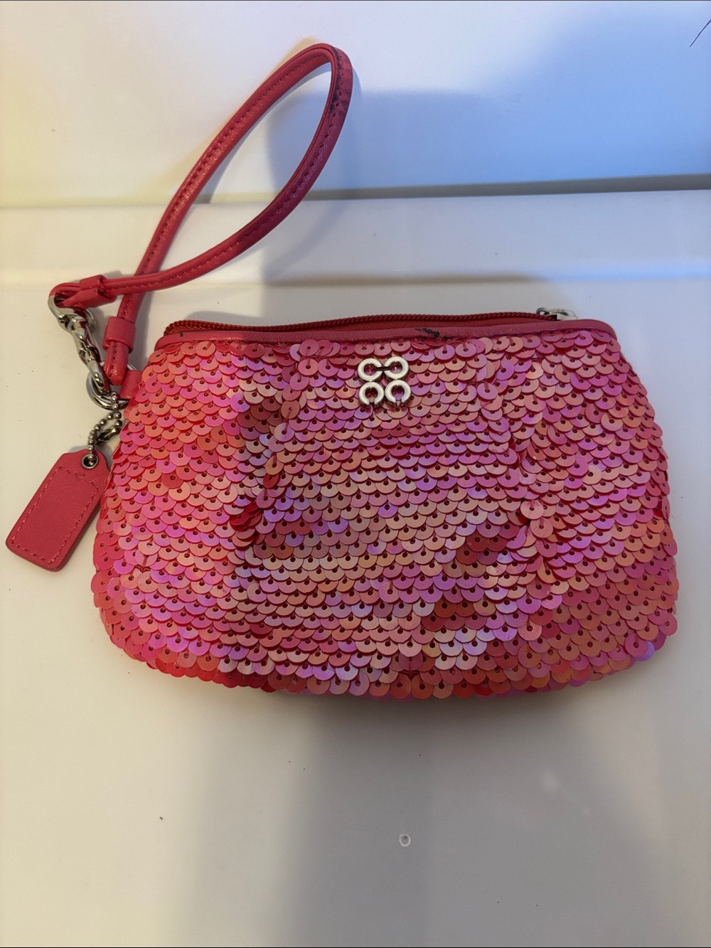 Coach Pink Sequin Wristlet Clutch with Wrist Strap